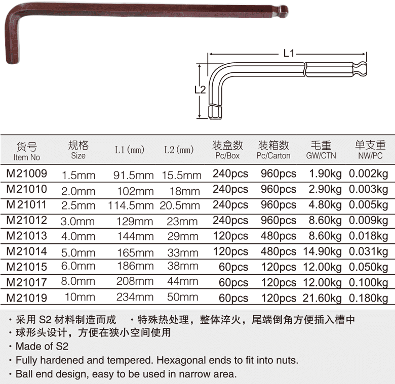工業(yè)級(jí)球頭特長內(nèi)六角扳手(圖1)